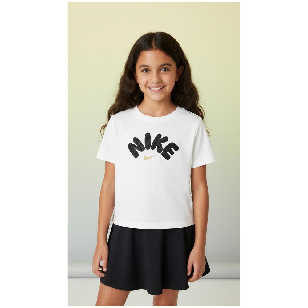 Nike Girls 2-Piece Set White Leopard Graphic T-Shirt and Black Dri-FIT Skort 6X